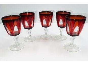 Ruby Red And Clear Wine Glasses