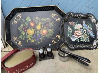 Pair Of Vintage Tole Trays And Antique Country Pieces