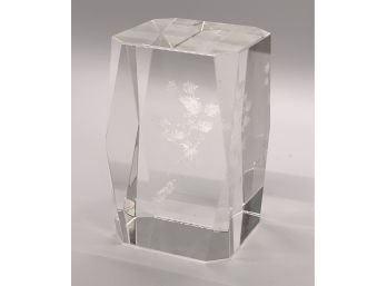 Clear Glass Floral Etching Paper Weight