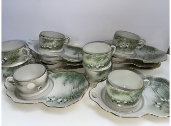 Chinese Hand Painted Tea Set Cups And Saucers