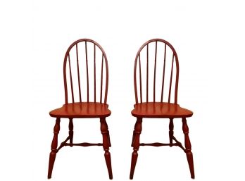 Pair - Red Spindle Back Windsor Chairs
