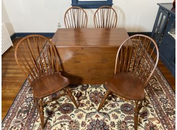19th Century Gate Leg Drop Leaf Federal Walnut Breakfast With S. Bent Brothers Windsor Chairs