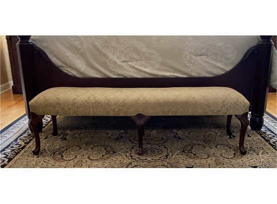 Damask Pattern Upholstered Bench With Cherry Legs