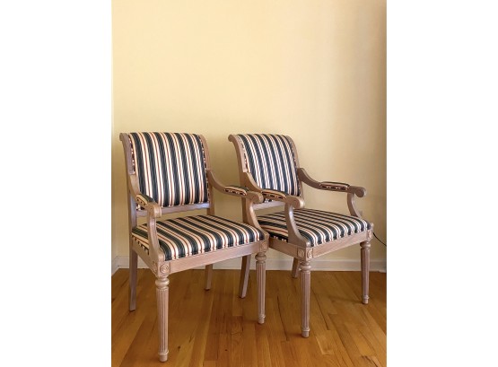 Pair - Striped Upholstered Arm Chairs - Cheshire Furniture Barn