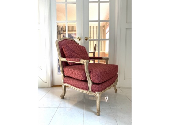 Beautiful Damask Tapestry Upholstered Red Arm Chair - Cheshire Furniture Barn