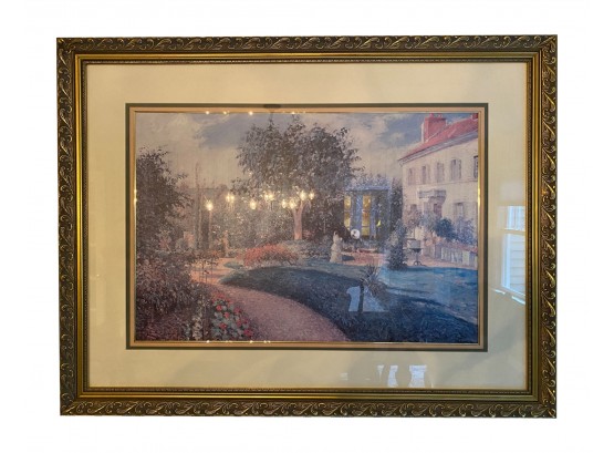 Courtyard Garden Scene - Gold Tone Frame And Matted Print Behind Glass