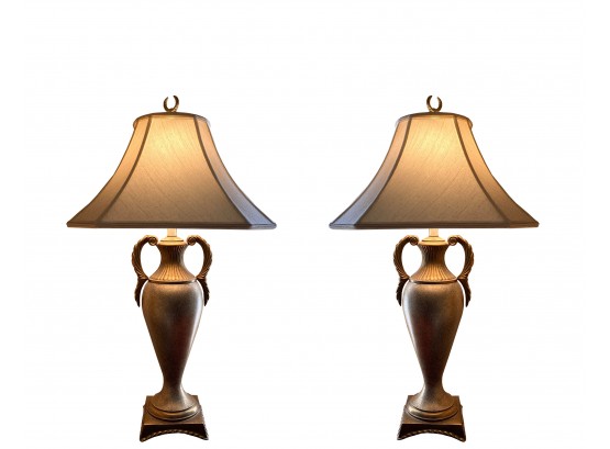 Trophy Urn Lamps With Rectangular Shades *