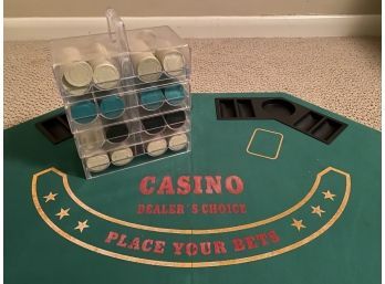 Portable Octagonal Poker Table With Vintage Rack Of Multicolor Chips