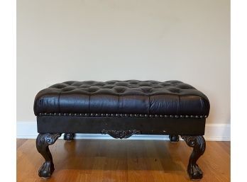 Tufted Leather Ottoman With Nailhead Accents*