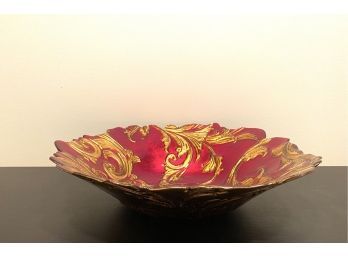 Red & Gold Filigree Pattern Decorative Glass Bowl