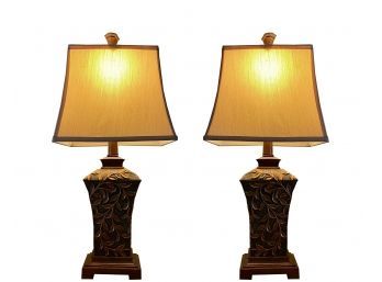Pair - Floral Pattern Base Lamps Square Shades