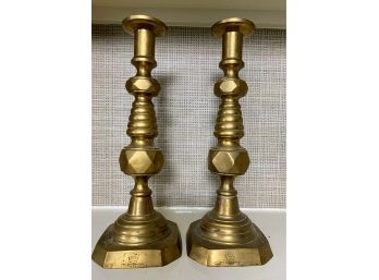 Cool Brass Candlesticks - Stamped 1902 Coronation