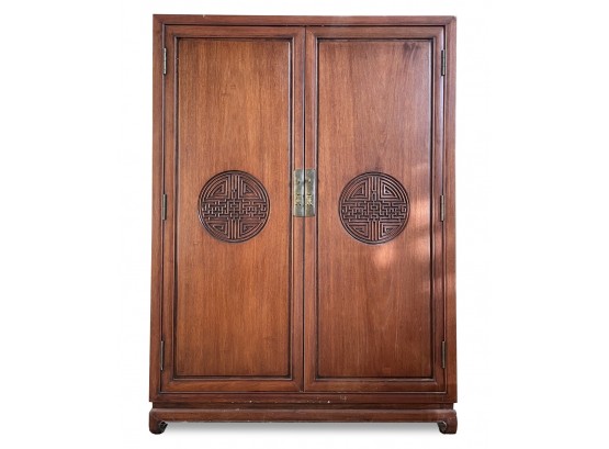 A Vintage Mahogany Chinese Carved Wood Armoire