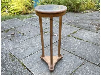 A Vintage Wood Pedestal With Lucite Top