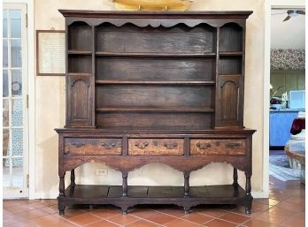 A Large 19th Century Paneled Oak Dining Hutch In William And Mary Style