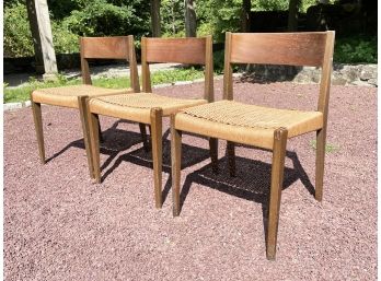 A Set Of 3 Vintage Woven Rope Seated Side Chairs
