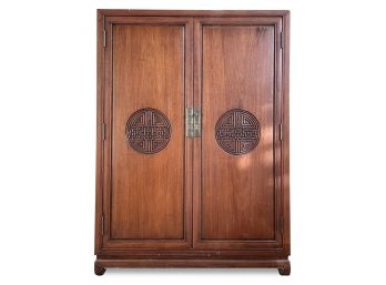 A Vintage Mahogany Chinese Carved Wood Armoire
