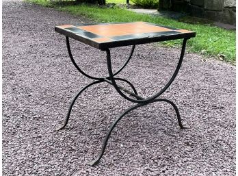 A Vintage Mid Century Tile Top Wrought Iron Side Table