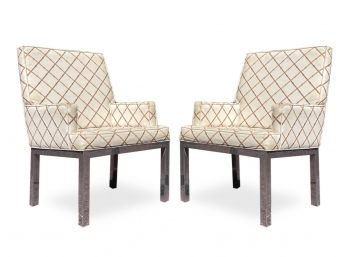 A Pair Of Vintage Modern Chrome Upholstered Arm Chairs
