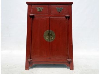 An Antique Asian Painted Rosewood Nightstand Or Small Console Cabinet