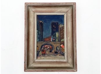 A Vintage Oil On Board Cityscape, Signed S. Lindstrom, C. 1940's