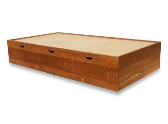 A Solid Notched Pine Twin Platform Bed With Storage Beneath From Pompanoosuc Mills, VT