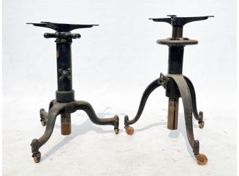 A Pairing Of Vintage Cast Iron Adjustable Height Table, Or Stool Bases