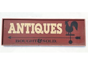 A Large Vintage Hand Painted Wood 'Antiques Bought & Sold' Sign (Double Sided)