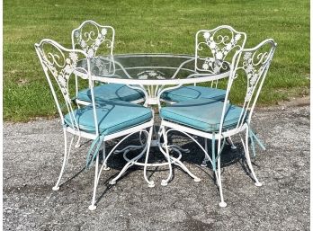 A Vintage Wrought Iron Dining Table And Set Of 4 Chairs, Possibly Woodard