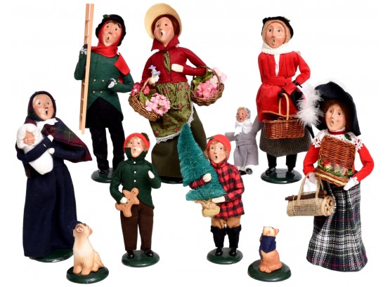 Collection Of Nine Byers' Choice Carolers Dolls And Dogs