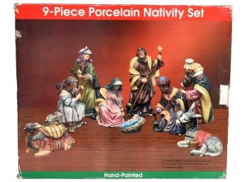 Hand Painted Nine Piece Porcelain Nativity Set
