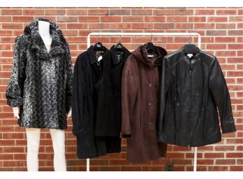Collection Of Dennis Basso And Denim & Co. Faux Fur, Leather And Suede Coats (size Large)
