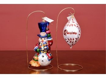 Pair Of Christopher Radko 'christmas Glories' And 'winter's Best' Ornaments With Stands