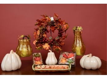 Sage & Co. Maple Rose Hip Wreath, Illuminated Pumpkins, Leaf Candles And More