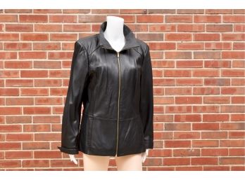 D & Co. Black Leather Zip Up Jacket (size Large)