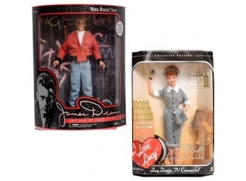 I Love Lucy Barbie 'Lucy Does A TV Commercial' And James 'Rebel Rouser' Dean Barbie In Original Boxes
