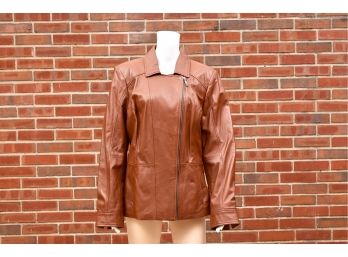 Denim & Co. Lamb Leather Cognac Brown Motorcycle Jacket (Size Large)