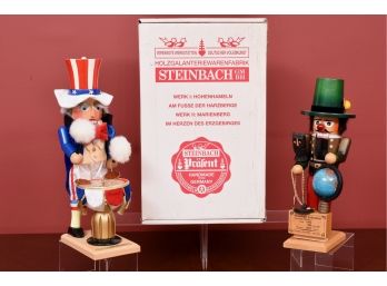Pair Of Steinbach Nutcrackers 'america The Beautiful Uncle Sam' And 'christopher Columbus'