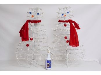 Pair Of Wire Lighted Snowmen