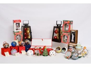 Collection Of Christmas Ornaments, Lighted Ball Lanterns And More