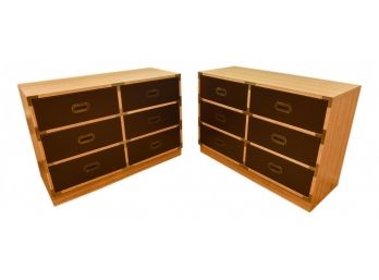 Pair Of Campaign Style Six Drawer Dressers