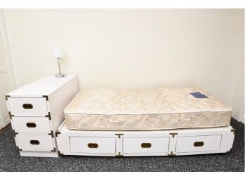 Campaign Style Platform Captain's Twin Size Bed With Storage Cabinet And Simmons Mattress