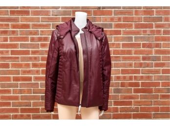 H By Halston Hooded Leather Down Plum Jacket (size 14)