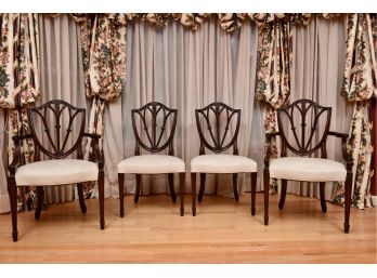 Set Of Four Shield Back Carved Mahogany Dining Room Chairs