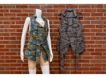 Pair Of G.I.L.I. Camo Printed Zip Collar Belted Vests (Size 14)