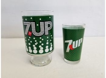 Vintage Seven Up Sixteen And Twelve Ounce Drinking Glasses