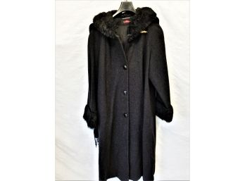 Women's Full Length Wool Coat With Faux Fur Collar By Alorna Size 12
