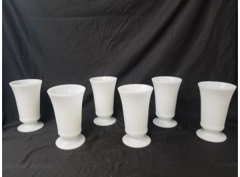 Six E.O Brody Co Milk Glass Vases