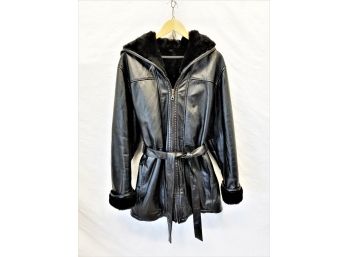Women's  Fur Lined Hooded Leather Coat By Wilson's Leather Size 2XL