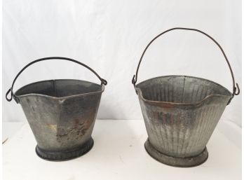 Two Large Galvanized Metal Coal Buckets